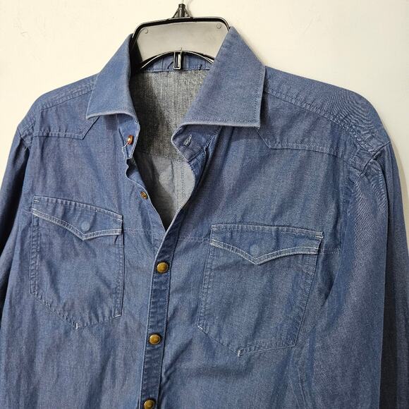 RAW Correctline By G-Star Mens Blue Snap Shirt Chambray Western Casual Barn - Picture 7 of 15